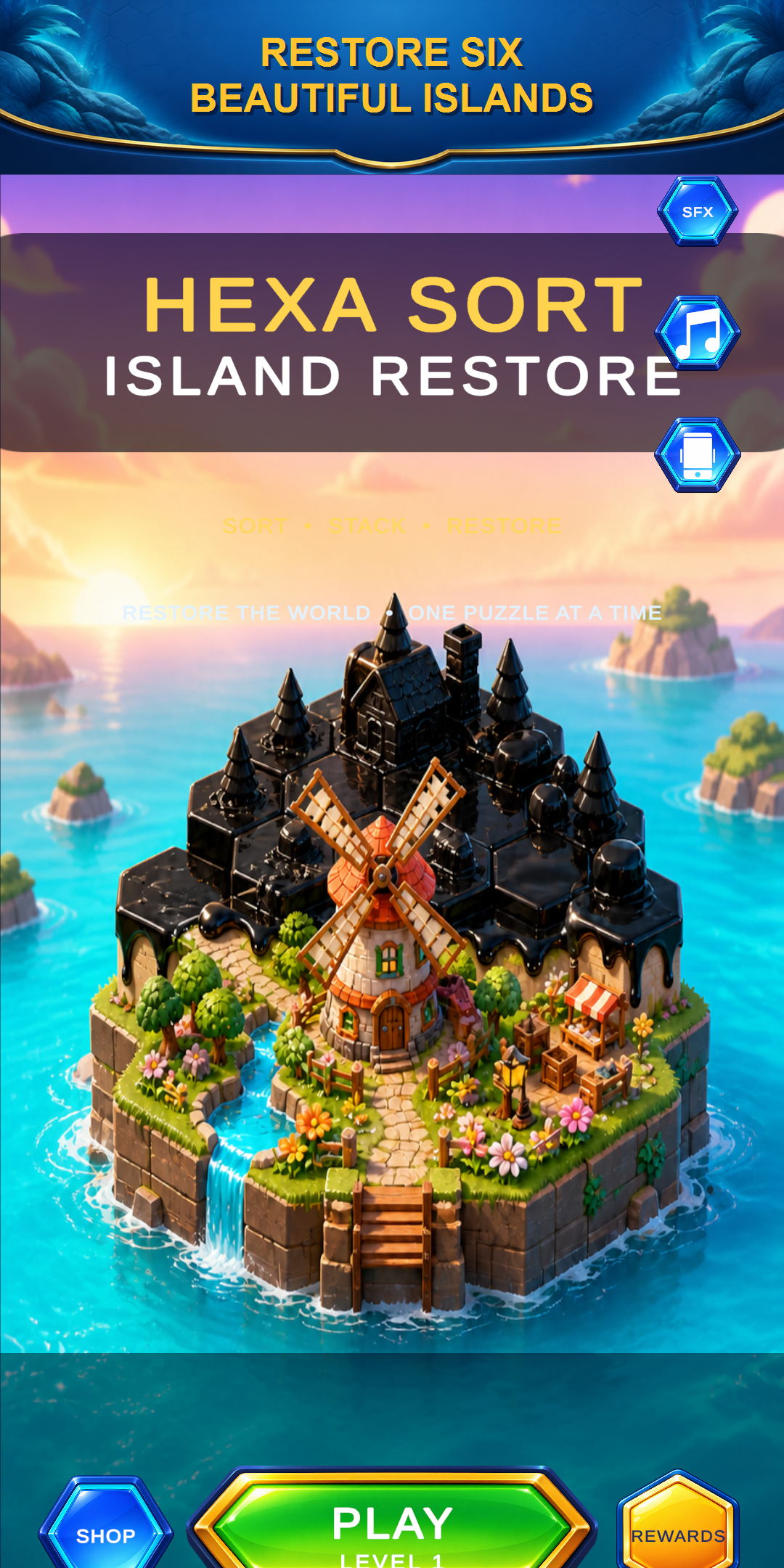 Island restoration shown on the game menu